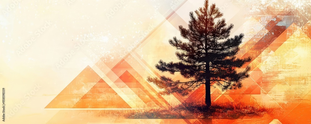 Aufkleber pine tree abstract background idea. a beautifully stylized tree in warm hues against an abstract bac