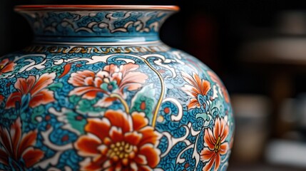Intricate Floral Patterns on Polished Ceramic Vase