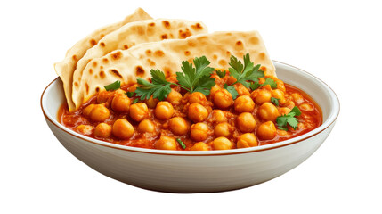 serving of spicy chickpea curry with flatbread, garnished with fresh herbs, offers delightful and flavorful meal experience