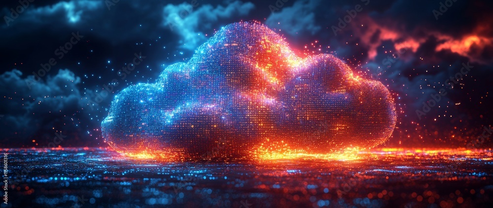 Poster a digital background with abstract cloud technology and binary code, illustrating the efficiency of 
