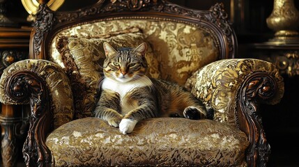 Relaxed Cat on a Plush Armchair