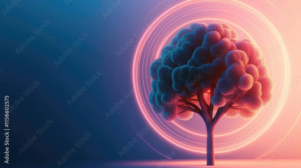 Aufkleber Plane tree abstract background idea. A vibrant tree illuminated by colorful orbs, symbolizing growth and creativity.