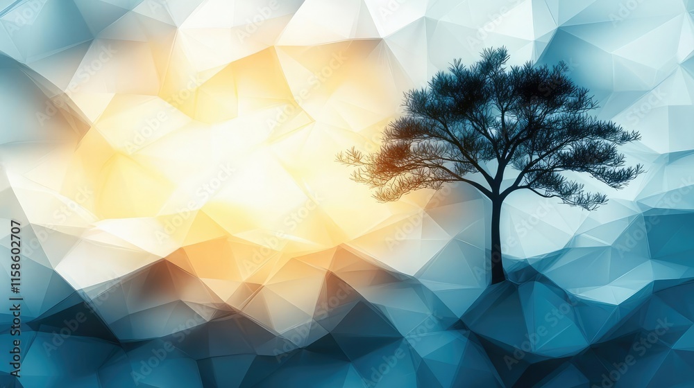 Poster plane tree abstract background idea. a serene tree silhouette against a colorful, geometric backgrou