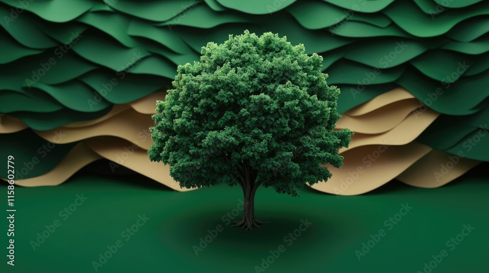 Poster plane tree abstract background idea. a beautiful, lush green tree stands alone against a textured, l