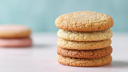 Pastel cookies concept. A stack of delicious cookies on a light background, perfect for dessert lovers.