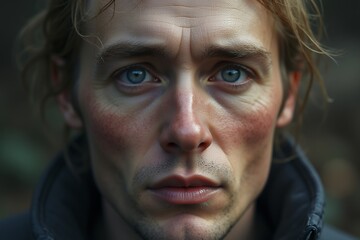 Close-Up Portrait of a Pensive Young Man in Nature
