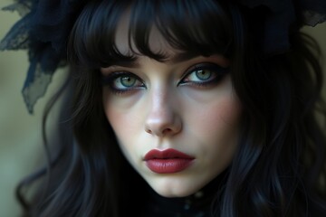 Close-up Portrait of a Young Woman with Striking Green Eyes