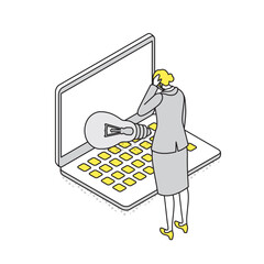 アイソメトリック_ビジネスでいいアイディアが浮かばない女性