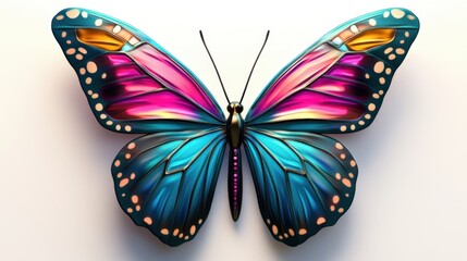 Fototapeta premium Vibrant iridescent butterfly wings against white background, showcasing exquisite details and rich colors a stunning digital art
