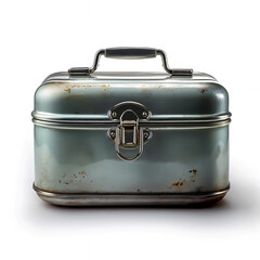 Vintage style metal lunch box isolated on white background