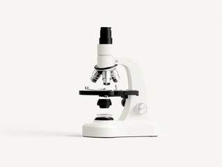 A sleek white microscope with metallic accents, elegantly isolated against a clean white background, showcasing modern design and functionality.