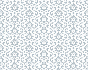 Floral pattern. Vintage wallpaper in the Baroque style. Seamless vector background. White and gray ornament for fabric, wallpaper, packaging. Ornate Damask flower ornament