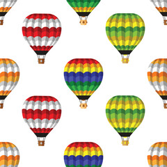 Obraz premium This seamless vector art design showcases vibrant hot air balloons with intricate patterns and colors, floating in a serene sky. Perfect for backgrounds, wallpapers, or whimsical illustrations. 