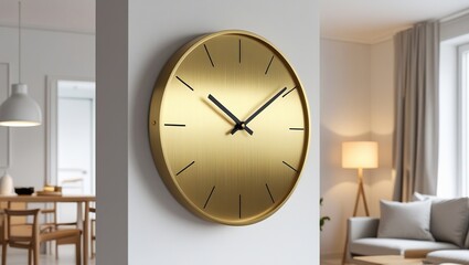 Minimalist Gold Wall Clock in Modern Living Room Interior