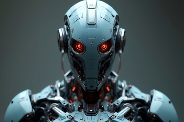 Fototapeta premium Futuristic Robot Portrait with Glowing Eyes and Metallic Finish