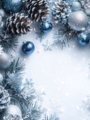 Festive Winter Wonderland: Stunning Christmas Decorations Featuring Blue Ornaments, Snowy Pinecones, and Glittering Snowflakes for Holiday Cheer and Joyful Celebrations