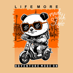 Cartoon Panda bear with background abstract typography arts, vector illustration