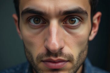 Obraz premium Close-up Portrait of a Thoughtful Young Man with Intense Eyes