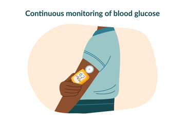 Concept of diabetes monitoring and healthcare. Medical equipment for measuring sugar level, blood glucose monitoring. Vector hand drawn clipart.