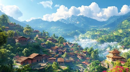 Fototapeta premium A village with beautiful scenery during the day