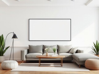 Mockup of empty living room with blank wall art for showcasing designs or artwork, artwork, inspiration, interior
