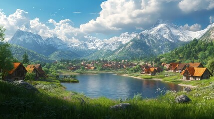 Fototapeta premium A village with beautiful scenery during the day