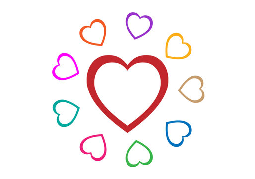 Poliamor. Amor para todos. Rueda de corazones de colores. Relaciones sentimentales