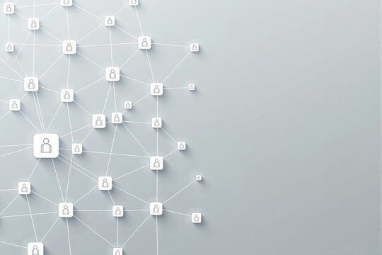 Abstract user icons linked by lines on soft gradient background, symbolizing networking, communication, and connection concepts. Ai generative