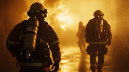 Firefighters Conducting Rescue Drill in Smoky Environment