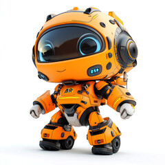 Cute orange robot, digital illustration.