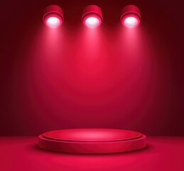 3D vector illustration of a minimalistic background with a podium and heart-shaped frame for product presentation. Valentine's Day poster template with copy space