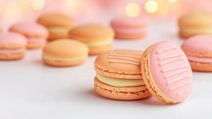 Obraz premium Pastel cookies idea. Colorful macarons arranged elegantly, perfect for dessert lovers and special occasions.