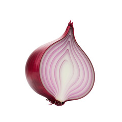 A 3D render of a cartoon style slice of red onion in a minimalist style. The onion is isolated on a transparent background. The onion has a transparent texture.
