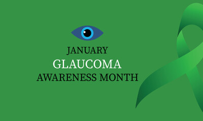 Vision problems. Save your eyes. Prevention and protection. Green ribbon.Glaucoma Awareness Month, card design, January. VectorVision problems. Save.