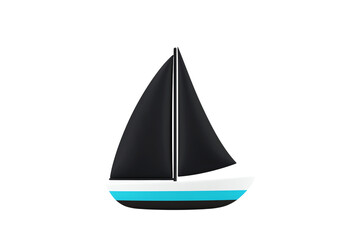 Fototapeta premium A sleek sailboat featuring a black sail and a blue-striped hull.