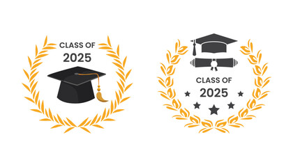 2025 class graduate. The concept of decorate congratulation with laurel gold for class of 2025 graduates. Design for t-shirt, flyer, invitation, greeting card.