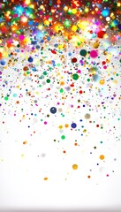 Festive Celebration Background, Colorful Confetti Falling on White, Birthday Party Design