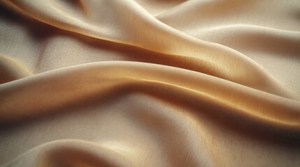 A close-up view of soft, golden fabric with gentle folds, showcasing its smooth texture and luxurious appearance.