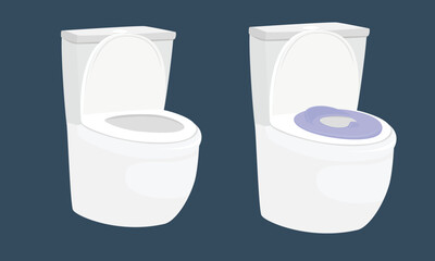Baby potty vector set in cartoon style. Children toilet. Lavatory potty. Baby toilet. Hygiene pot. Baby element flat vector isolated on dark background.