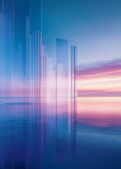 Futuristic Urban Elegance Serene Blue Horizons with Skyscraper Reflections for Modern Property Launch Aesthetic City Landscape Banner Abstract Background