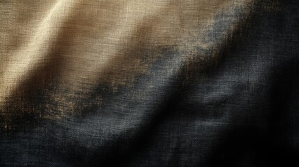 A close-up of textured fabric displaying a gradient of gold and black, creating an elegant and dynamic visual effect.