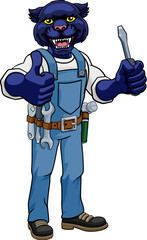 A panther electrician, handyman or mechanic holding a screwdriver