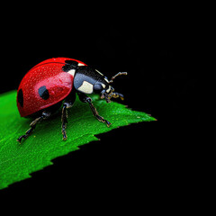 Fototapeta premium ladybug on green leaf
