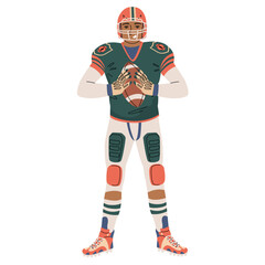 Sportsman in full gear. American football. National sport of the USA. Team sport player. Vector illustration isolated on transparent background.