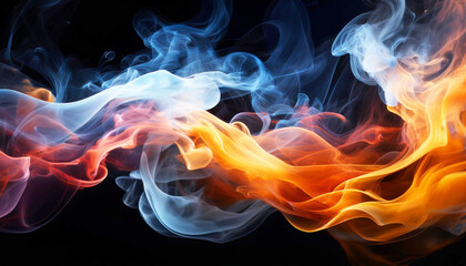 Fototapeta premium An abstract artistic composition of multicolored smoke patterns flowing gracefully against a dark background, image evokes elegance, mystery, and dynamic movement, artistic and creative