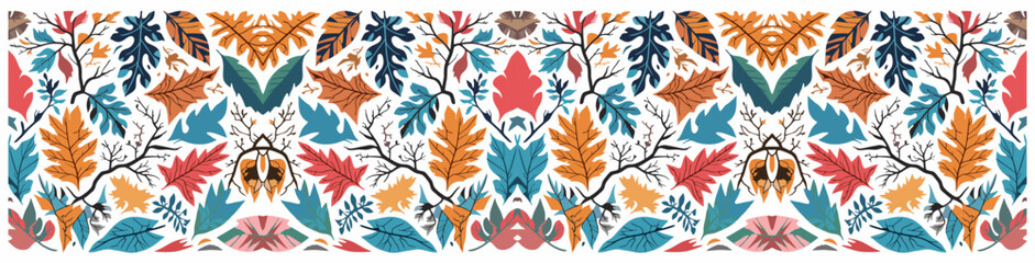 Colorful Autumn Leaves Pattern Vector Illustration Isolated on White Background for wallpaper, wrapping paper, pattern filling, textile, autumn greeting card