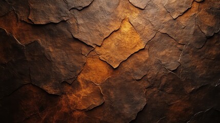Naklejka premium A textured surface of layered, dark brown and rusty patches, resembling aged stone or metal, creating a rustic and industrial appearance.