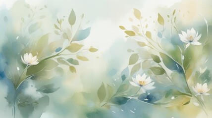 green flowers water color background