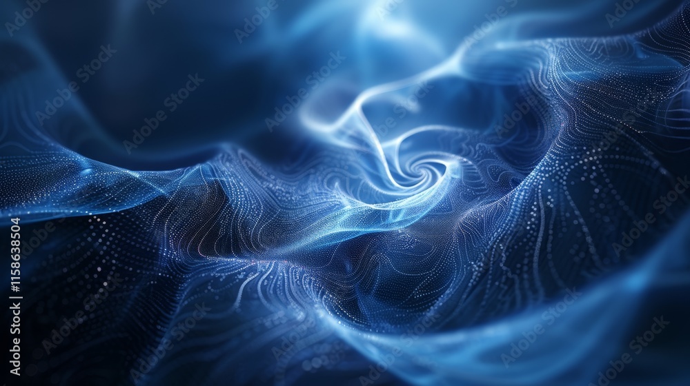Poster swirling blue patterns create a mesmerizing visual effect in a dark background, showcasing depth and