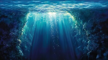 Obraz premium surreal underwater scene as if gazing down into an endless abyss from above.